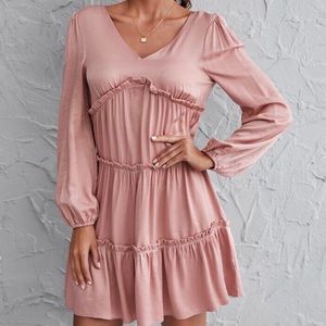 Ruffle hem V neck dress